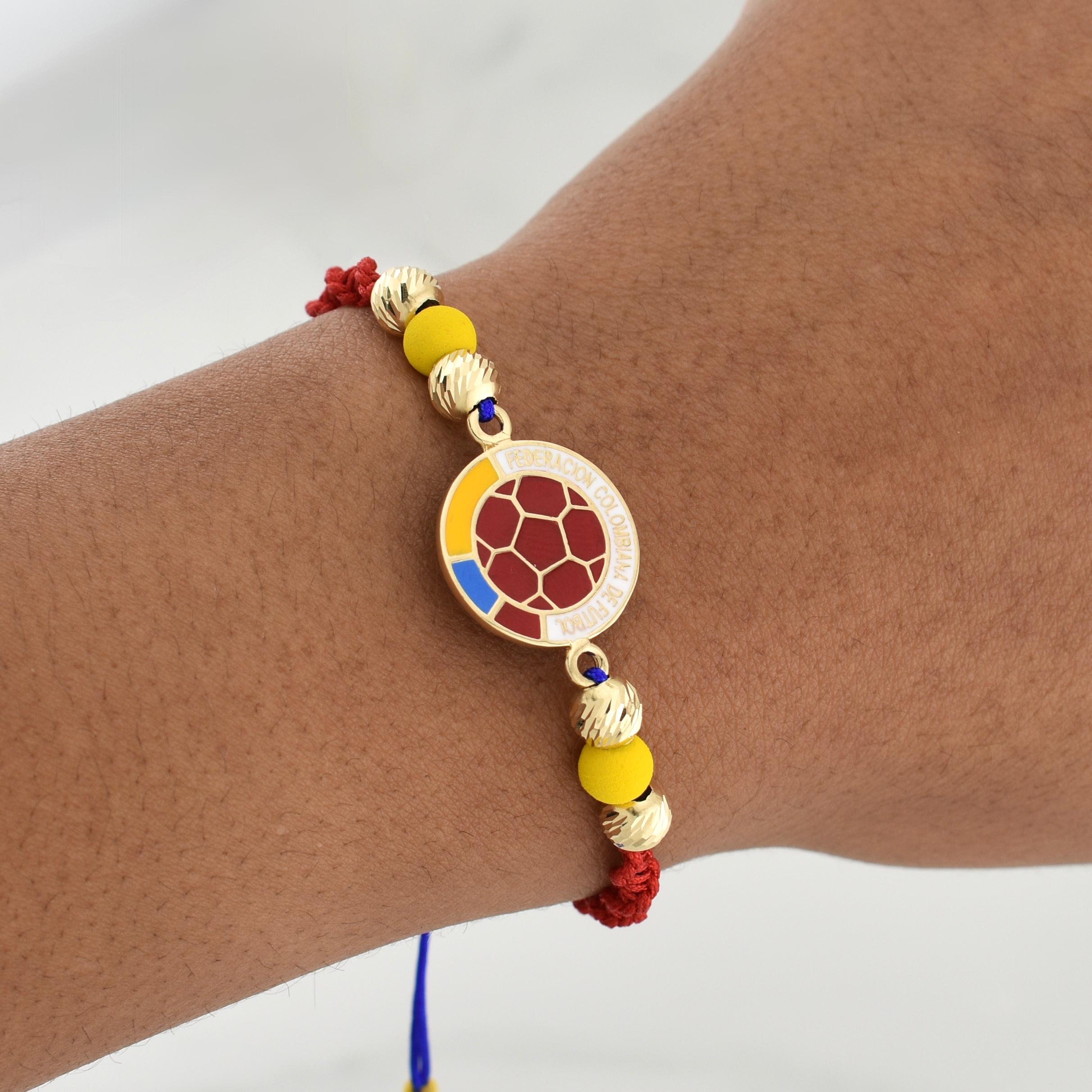 Pulsera Tejida Tricolor Escudo Seleccion Oro Amarillo 18K