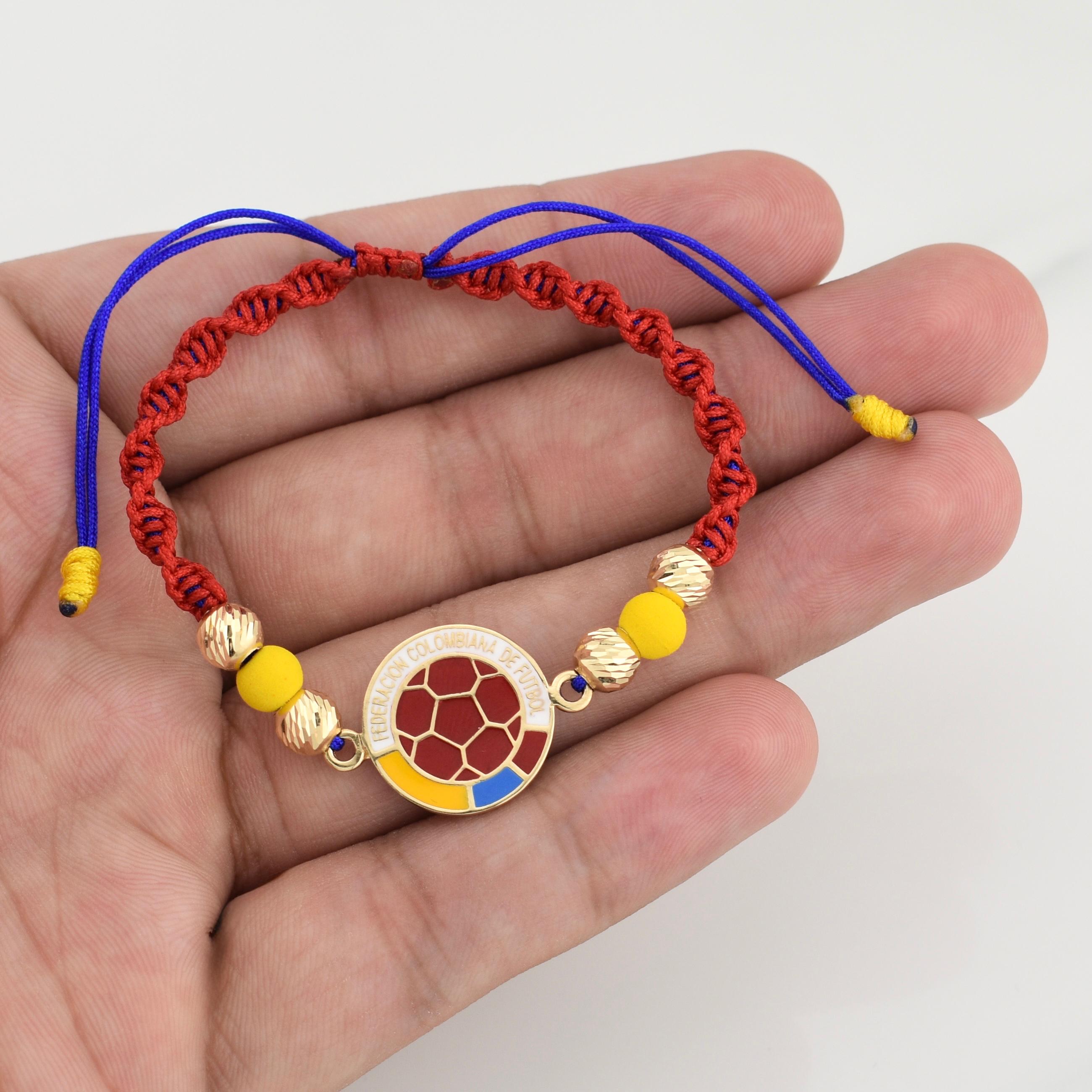 Pulsera Tejida Tricolor Escudo Seleccion Oro Amarillo 18K