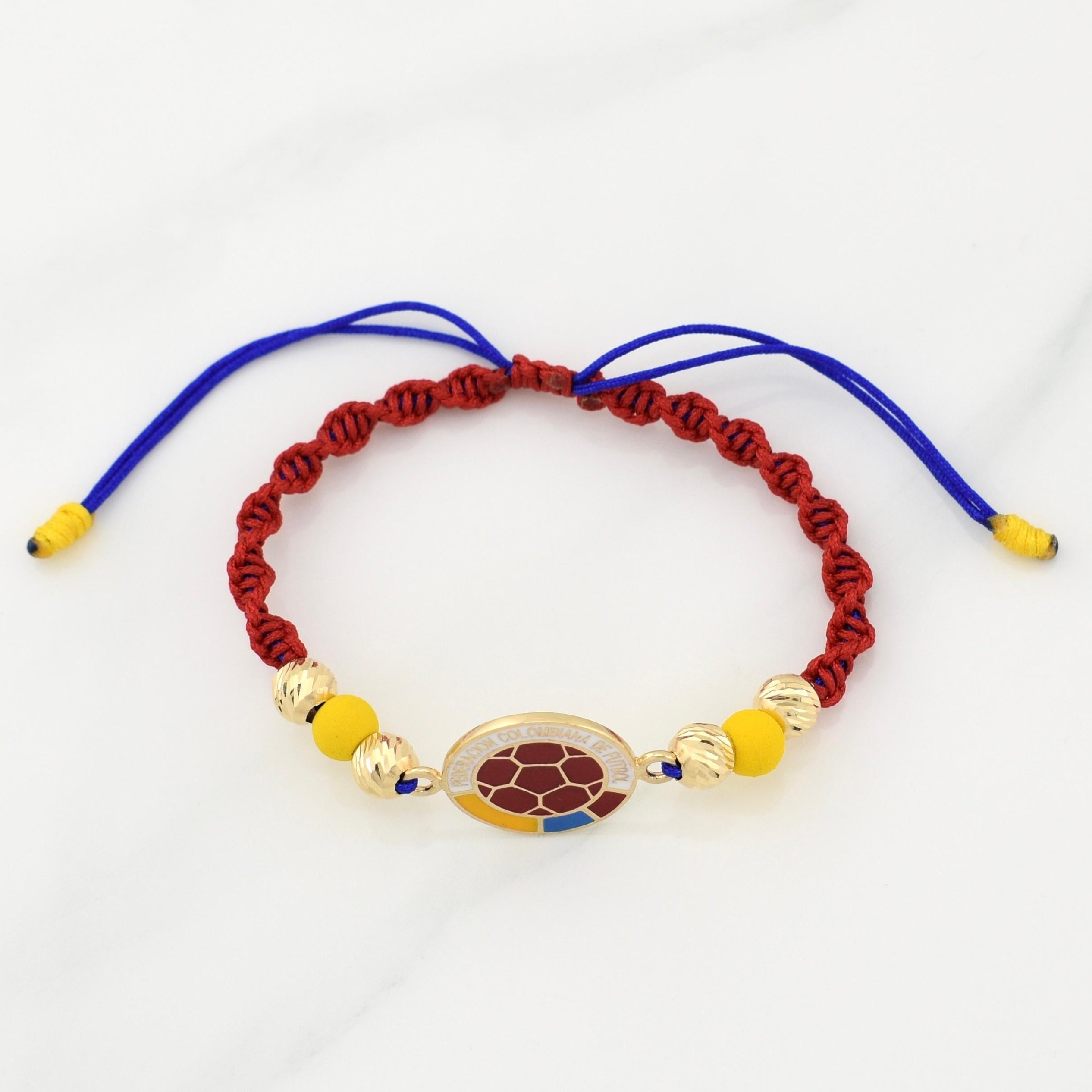 Pulsera Tejida Tricolor Escudo Seleccion Oro Amarillo 18K
