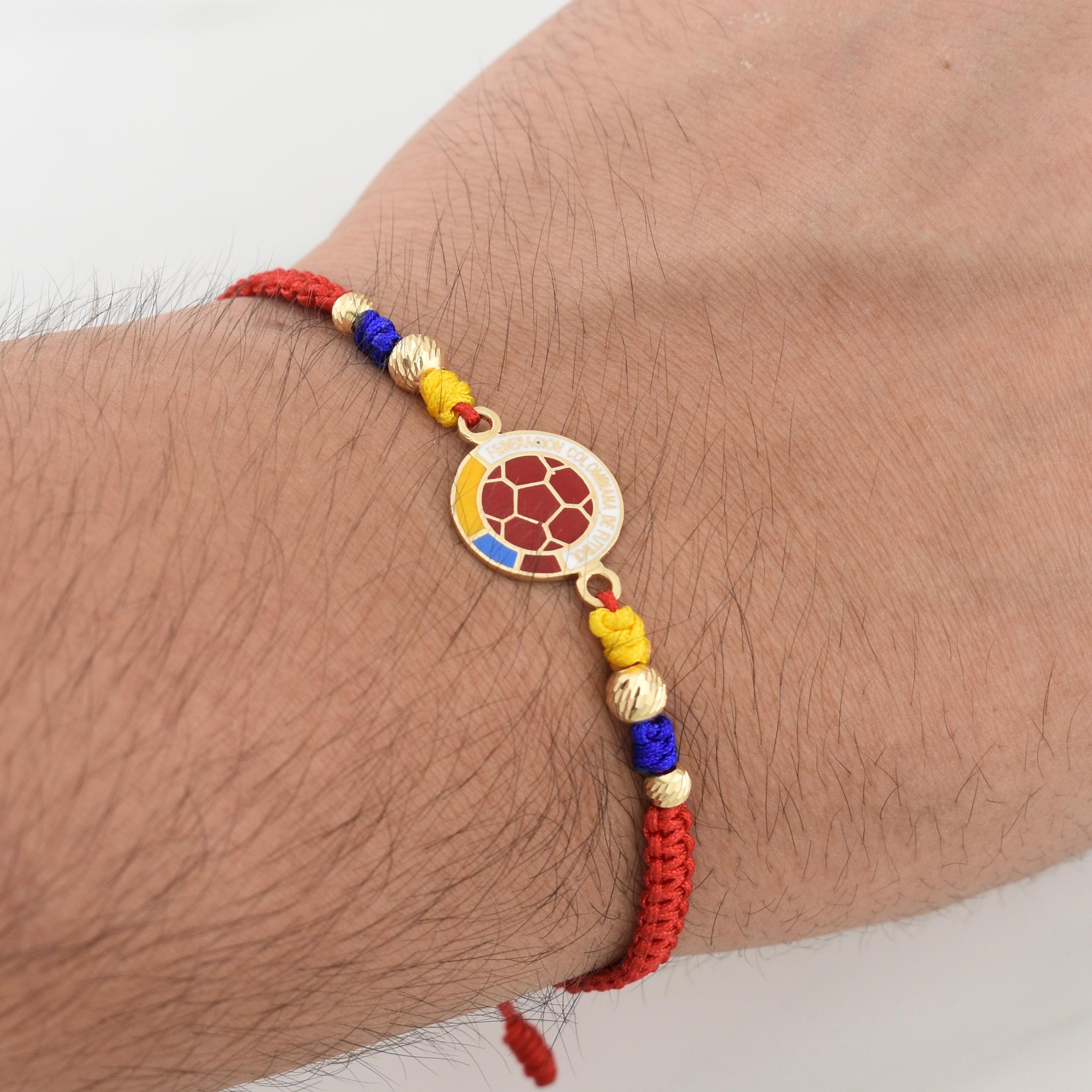 Pulsera Tejida Tricolor Escudo Seleccion Oro Amarillo 18K