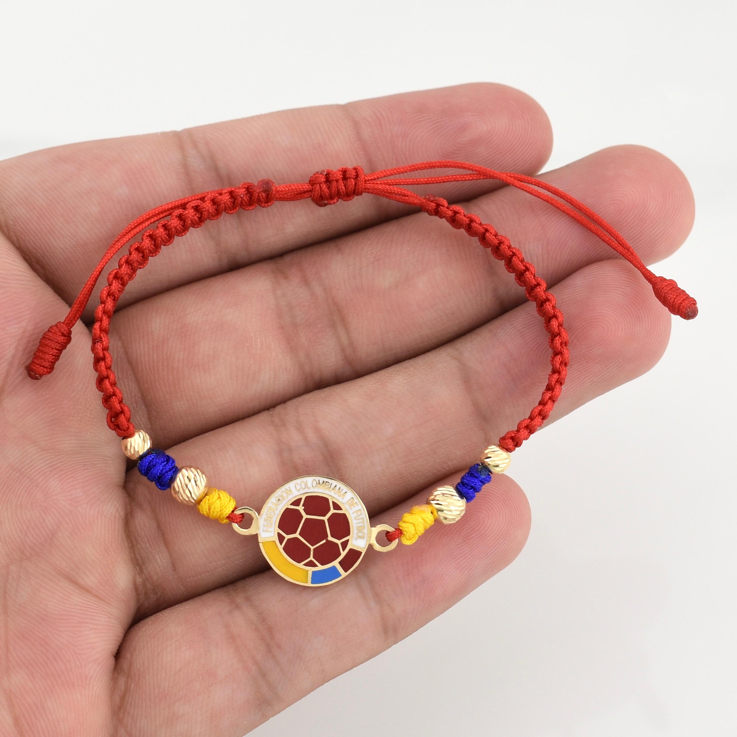 Pulsera Tejida Tricolor Escudo Seleccion Oro Amarillo 18K