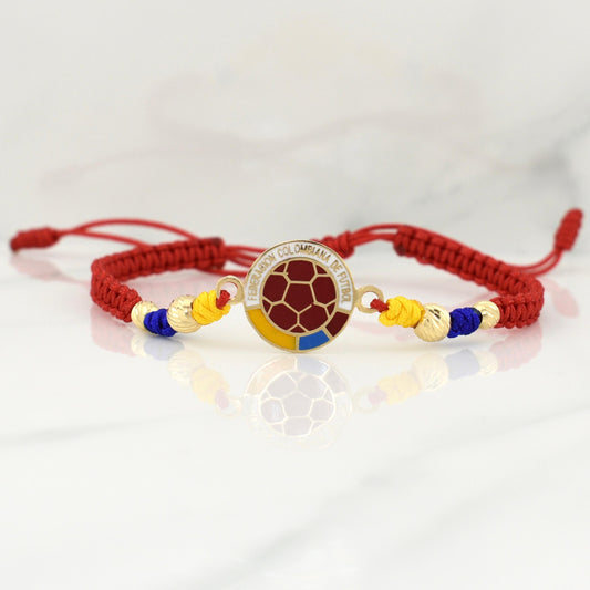 Pulsera Tejida Tricolor Escudo Seleccion Oro Amarillo 18K