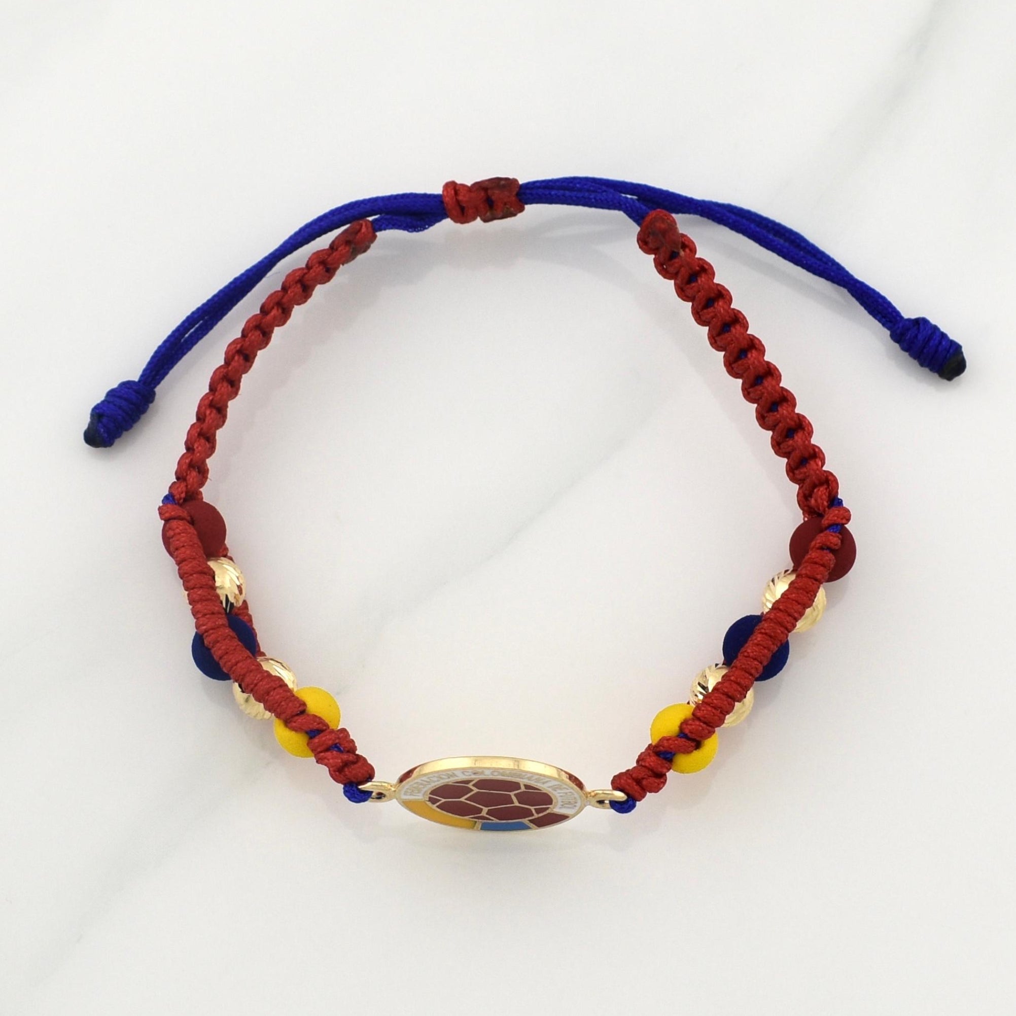 Pulsera Tejida Tricolor Escudo Seleccion Oro Amarillo 18K