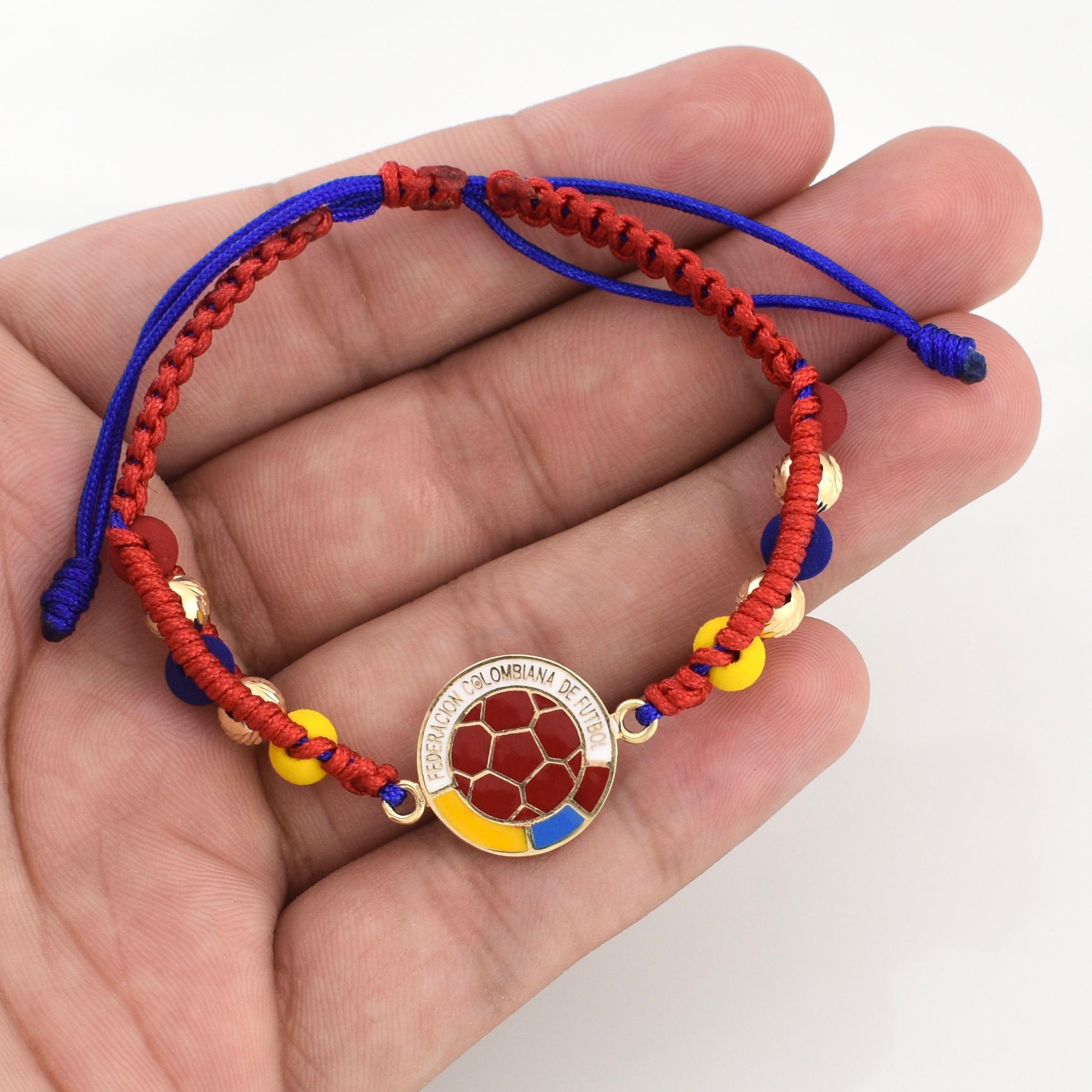 Pulsera Tejida Tricolor Escudo Seleccion Oro Amarillo 18K
