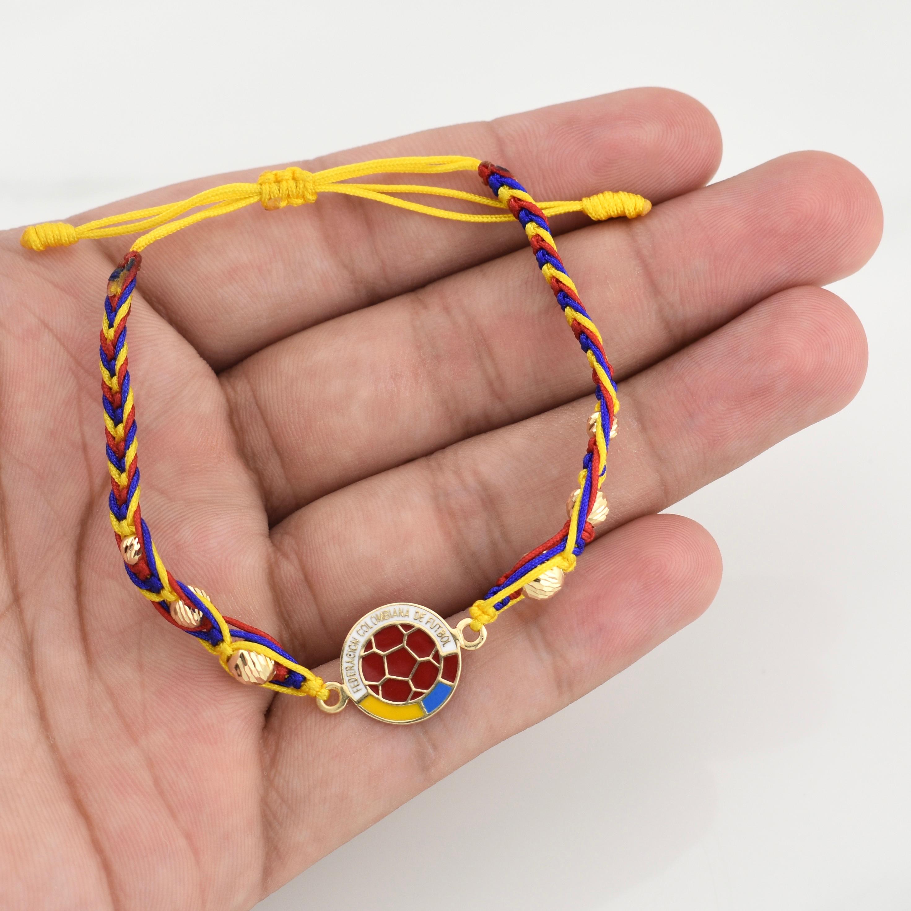Pulsera Tejida Tricolor Escudo Seleccion Oro Amarillo 18K