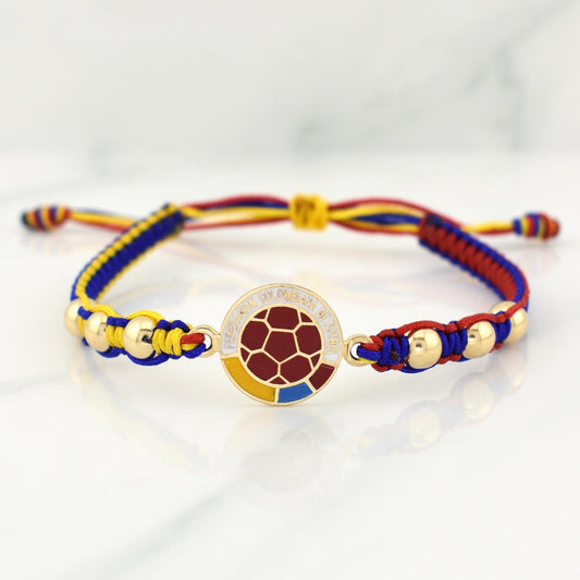 Pulsera Tejida Tricolor Escudo Seleccion Oro Amarillo 18K