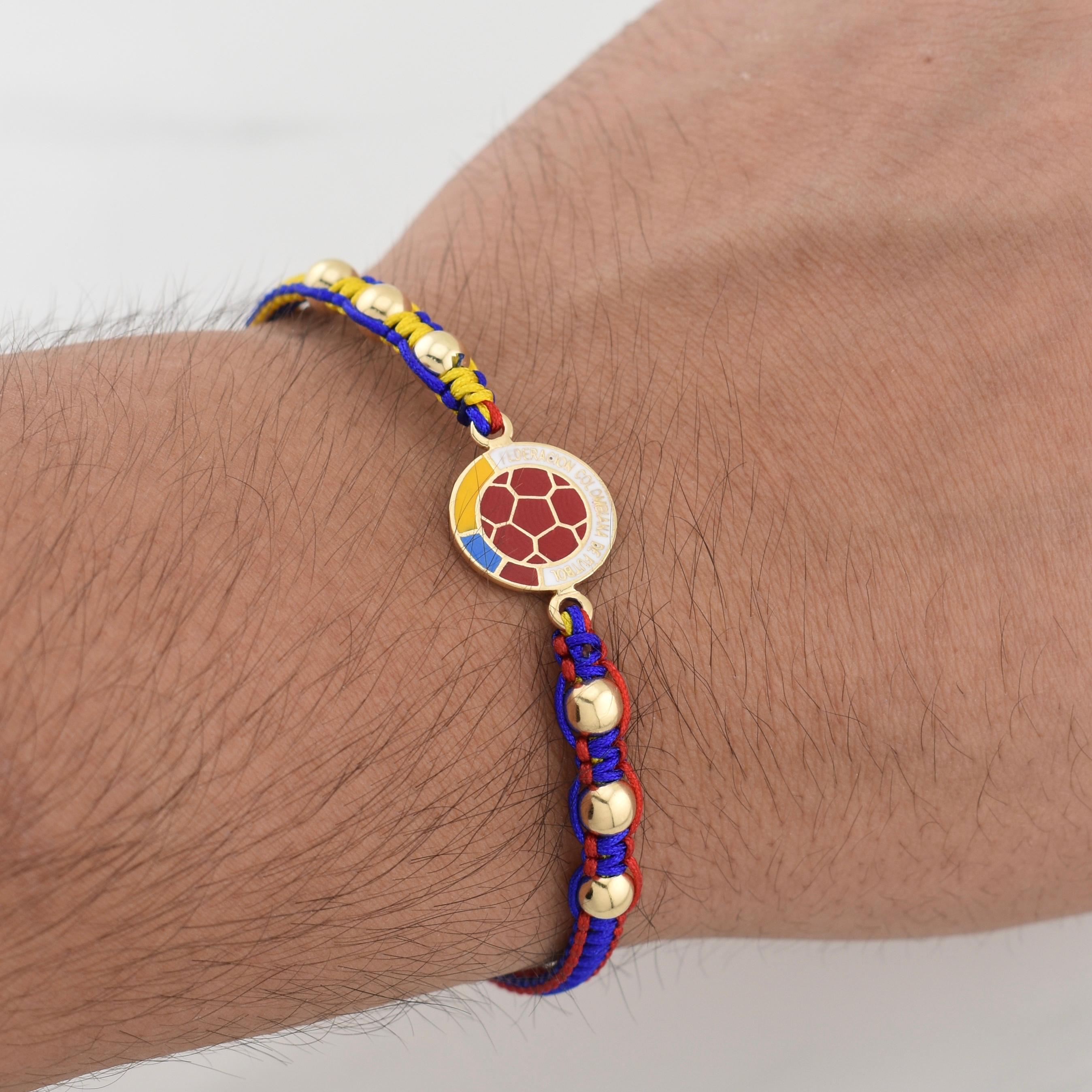 Tricolor Woven Bracelet with National Team Emblem in 18K Yellow Gold