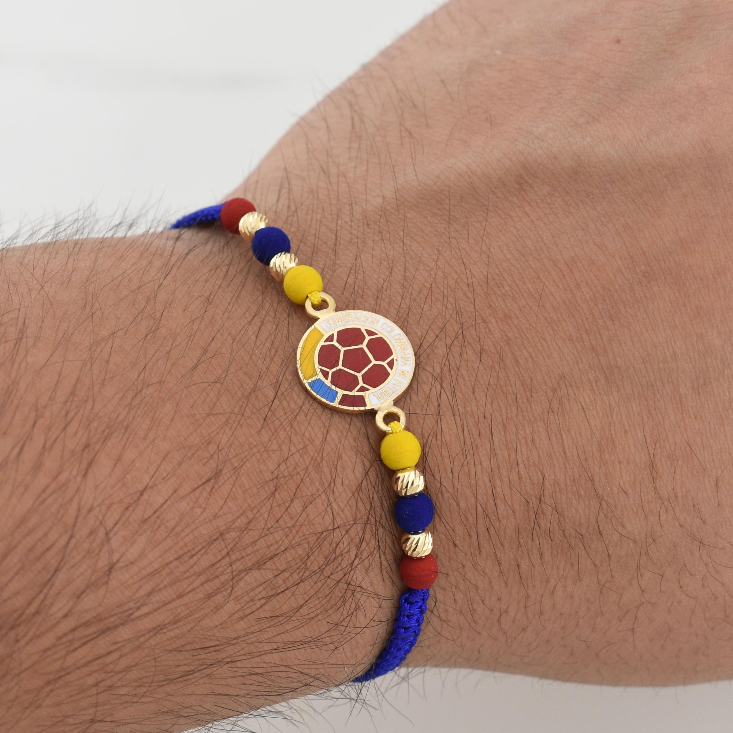 Pulsera Tejida Tricolor Escudo Seleccion Oro Amarillo 18K