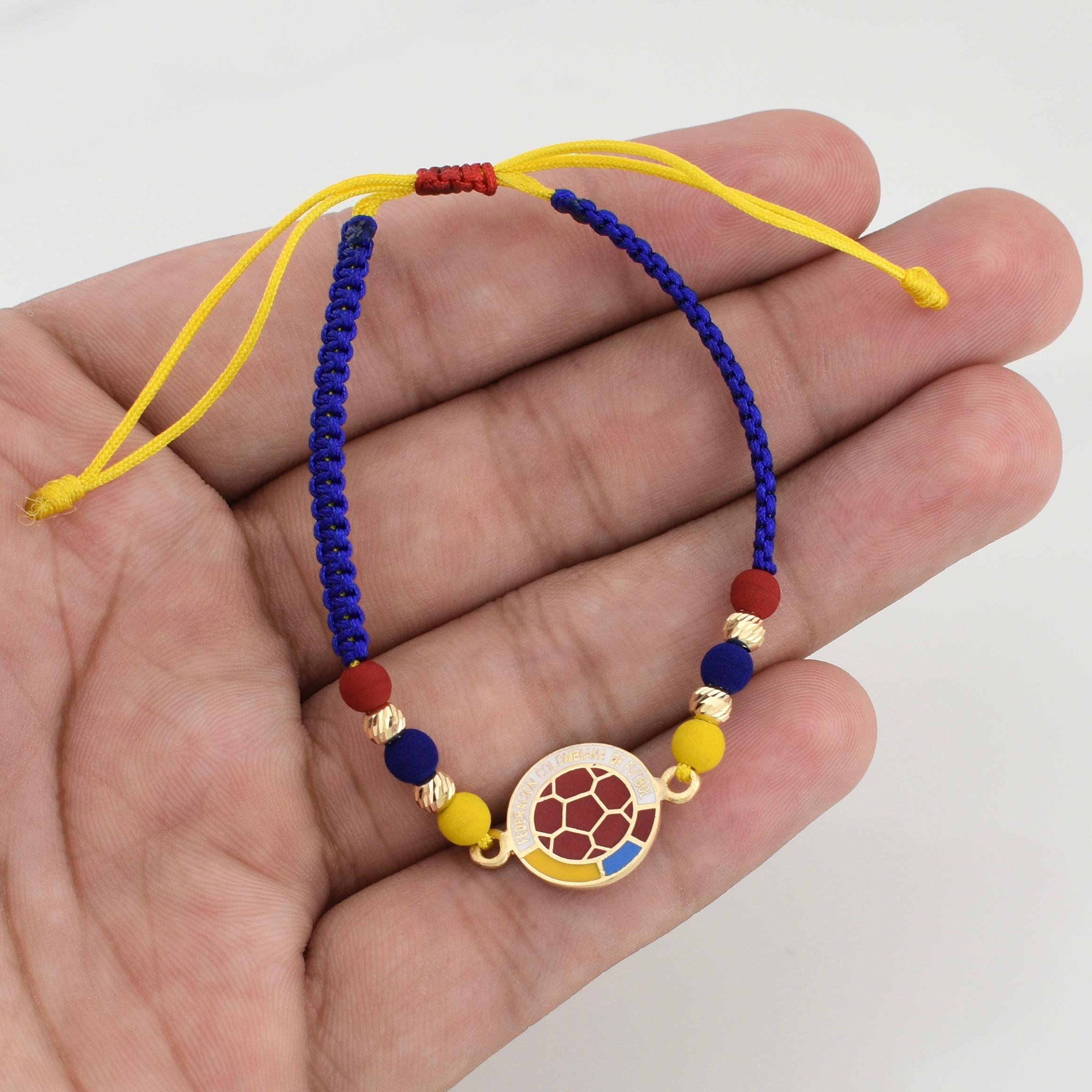 Pulsera Tejida Tricolor Escudo Seleccion Oro Amarillo 18K