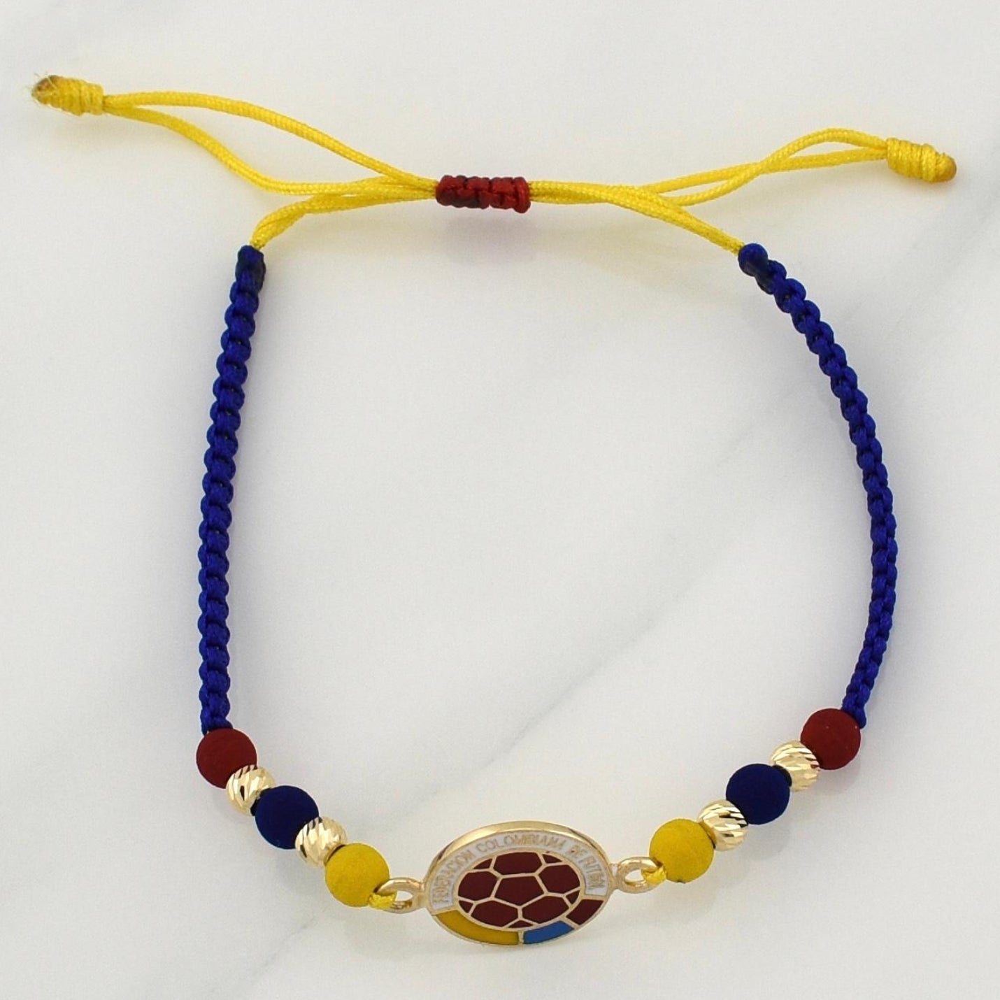 Pulsera Tejida Tricolor Escudo Seleccion Oro Amarillo 18K