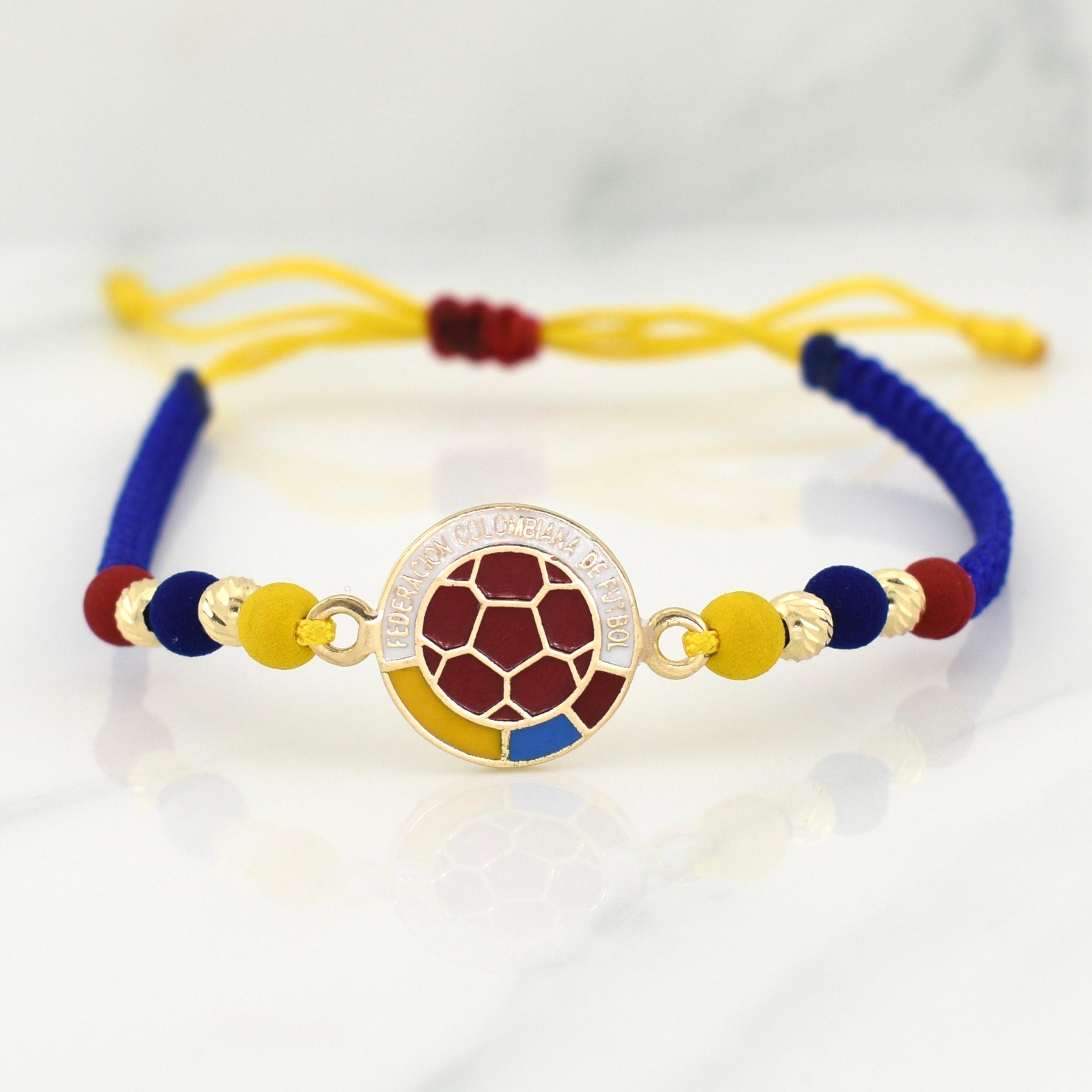 Pulsera Tejida Tricolor Escudo Seleccion Oro Amarillo 18K