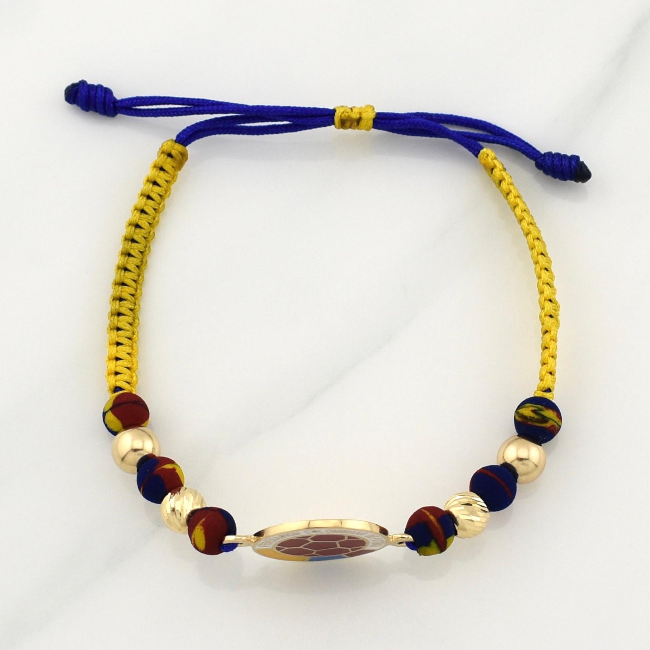 Tricolor Woven Bracelet with National Team Emblem in 18K Yellow Gold