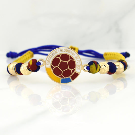 Pulsera Tejida Tricolor Escudo Seleccion Oro Amarillo 18K
