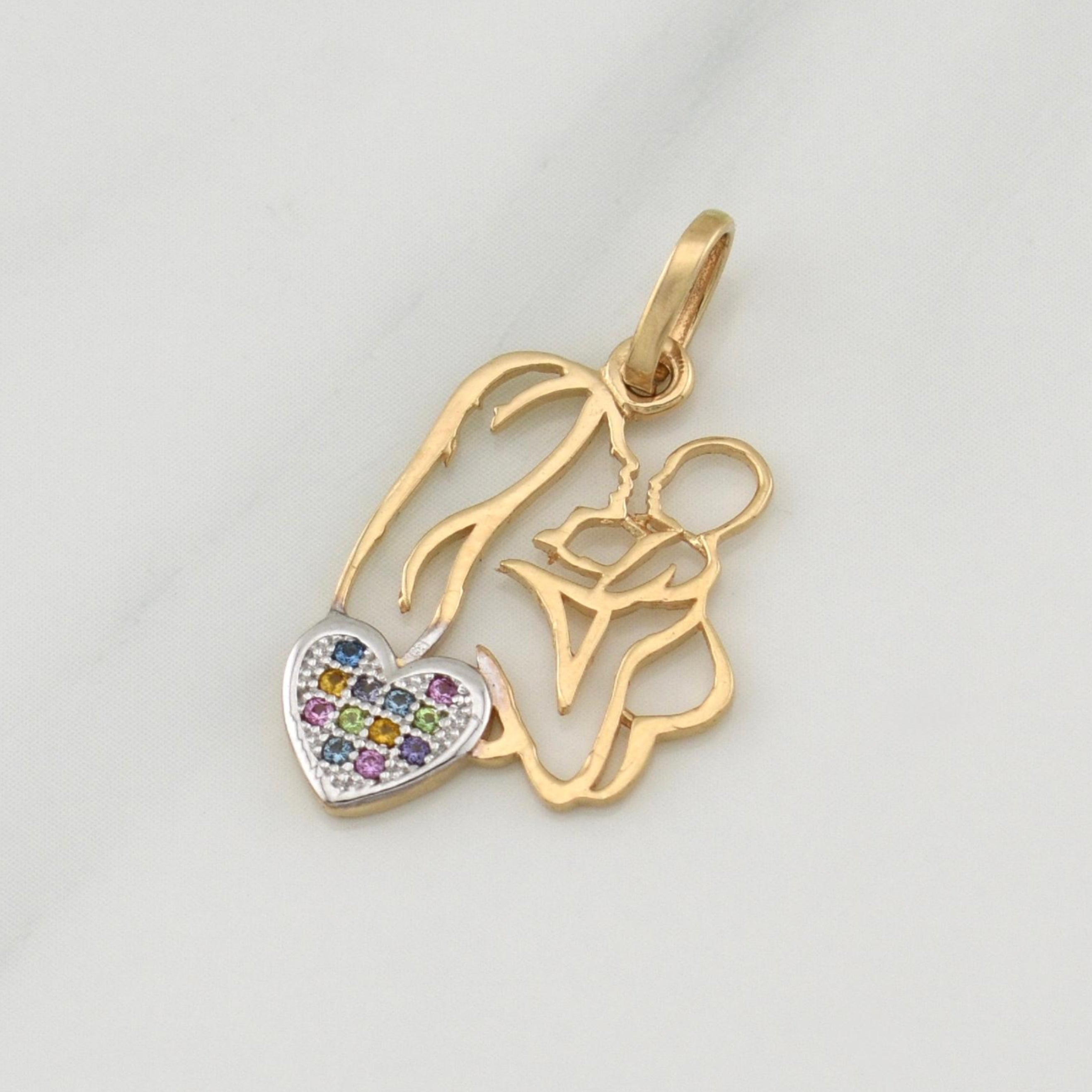 Dije Mamá Con Bebé 1.5 g / 1 in Dos Oros Amarillo Blanco 18K