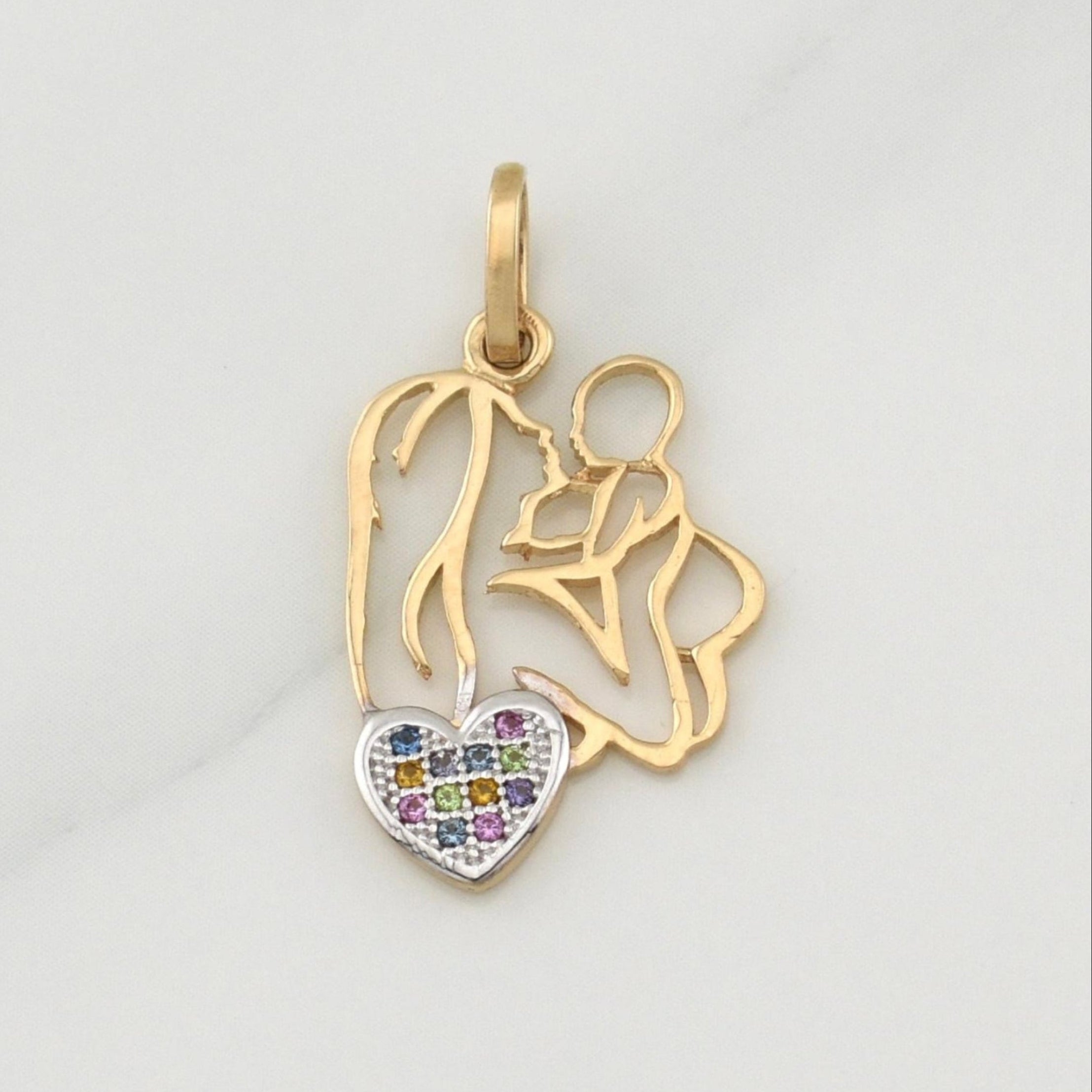 Dije Mamá Con Bebé 1.5 g / 1 in Dos Oros Amarillo Blanco 18K