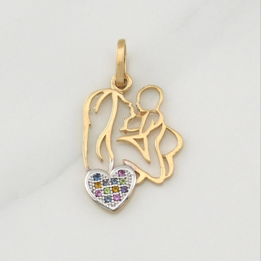 Dije Mamá Con Bebé 1.5 g / 1 in Dos Oros Amarillo Blanco 18K