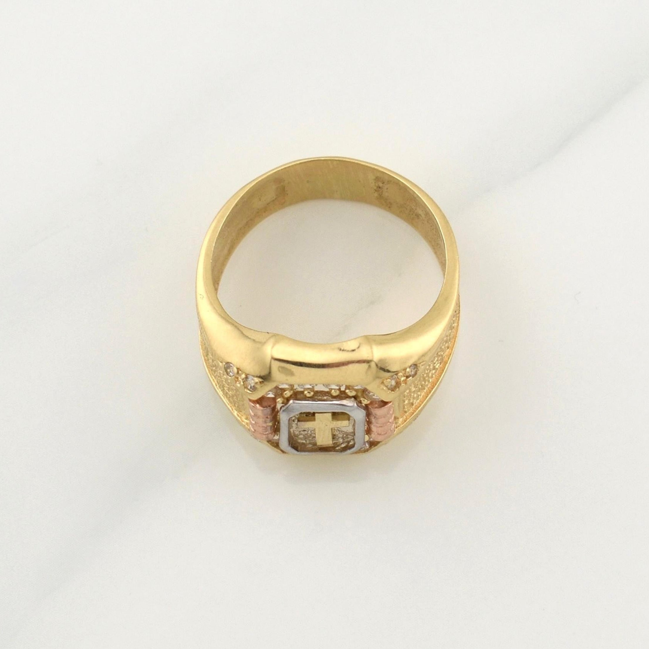 Anillo Cruz Padre Nuestro 8.35 g / T9,25 Tres Oros 18K