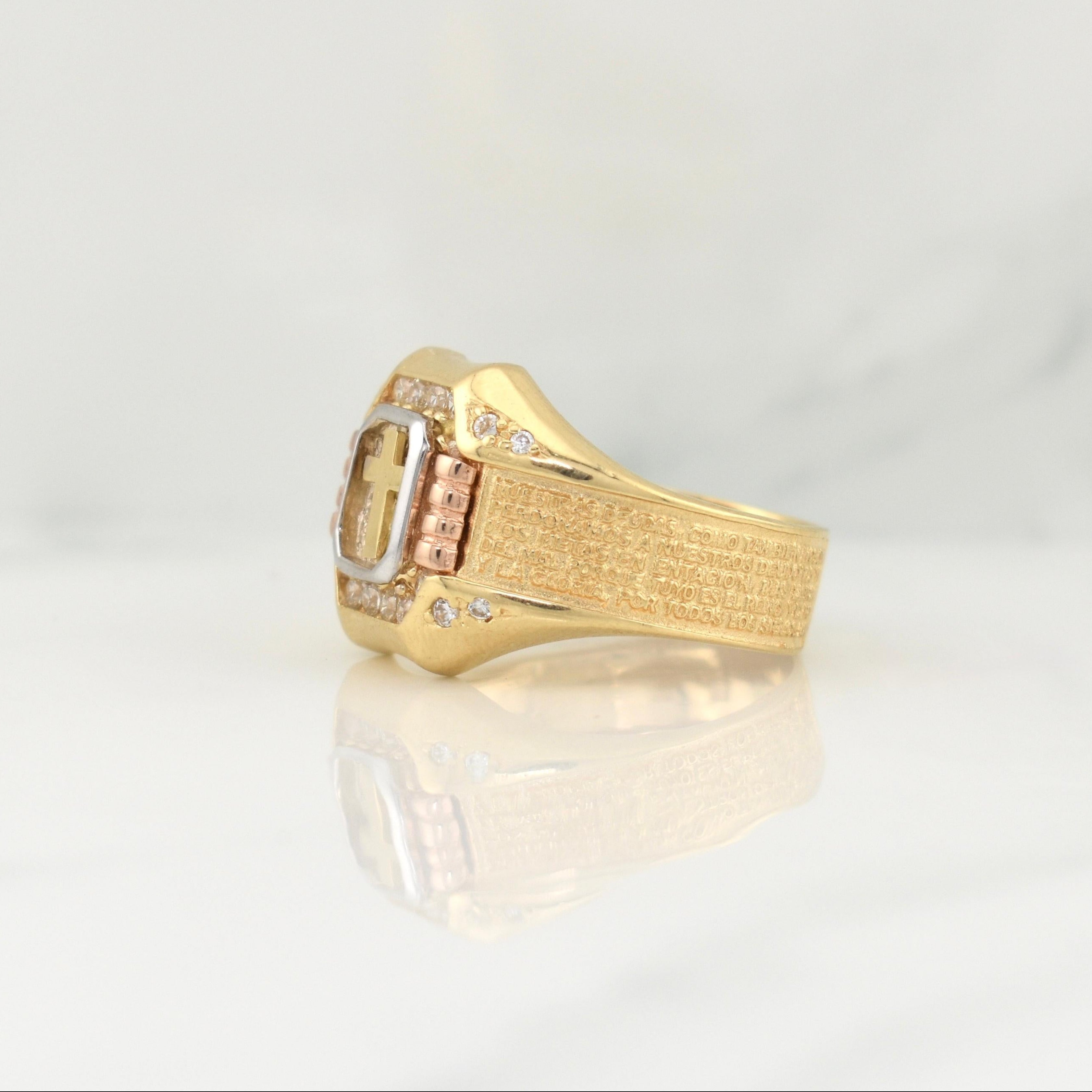 Anillo Cruz Padre Nuestro 8.35 g / T9,25 Tres Oros 18K
