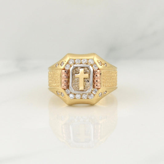 Anillo Cruz Padre Nuestro 8.35 g / T9,25 Tres Oros 18K