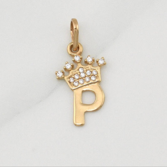 Dije Letra P Corona 0.8 g / 3/4 in Oro Amarillo 18K