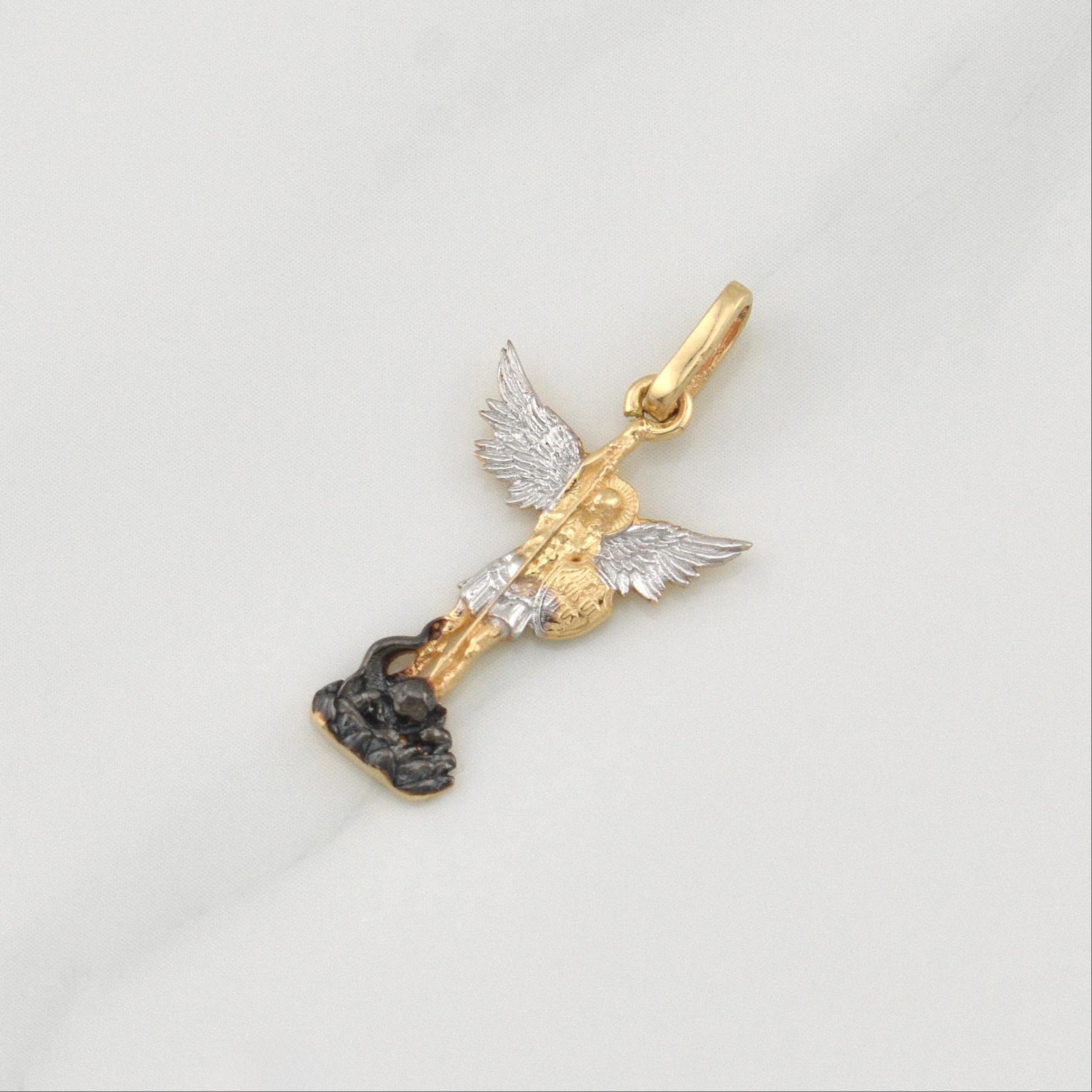 Pendant Archangel Saint Michael 1.8 g / 1 in Two-Tone Yellow White Gold 18K