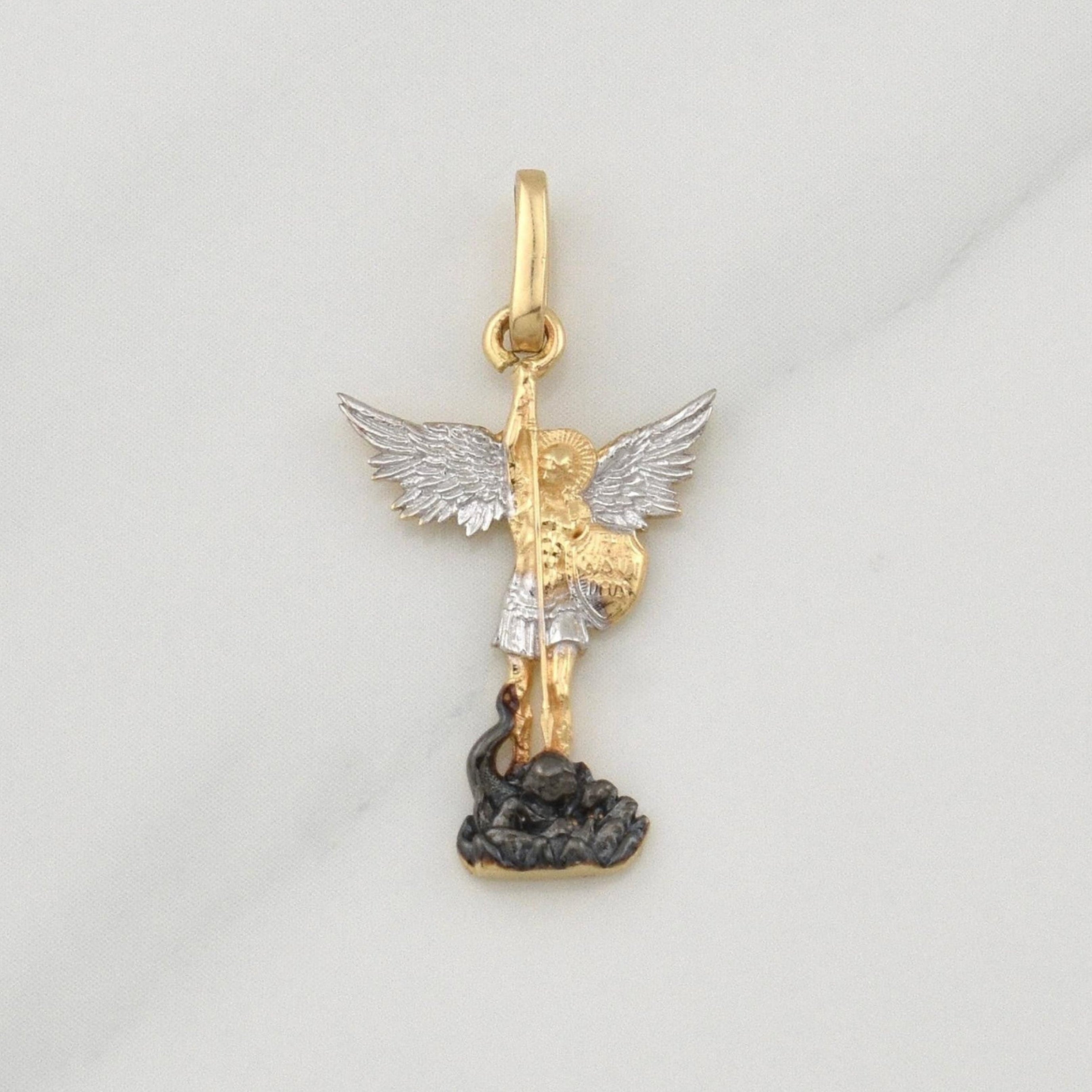 Pendant Archangel Saint Michael 1.8 g / 1 in Two-Tone Yellow White Gold 18K