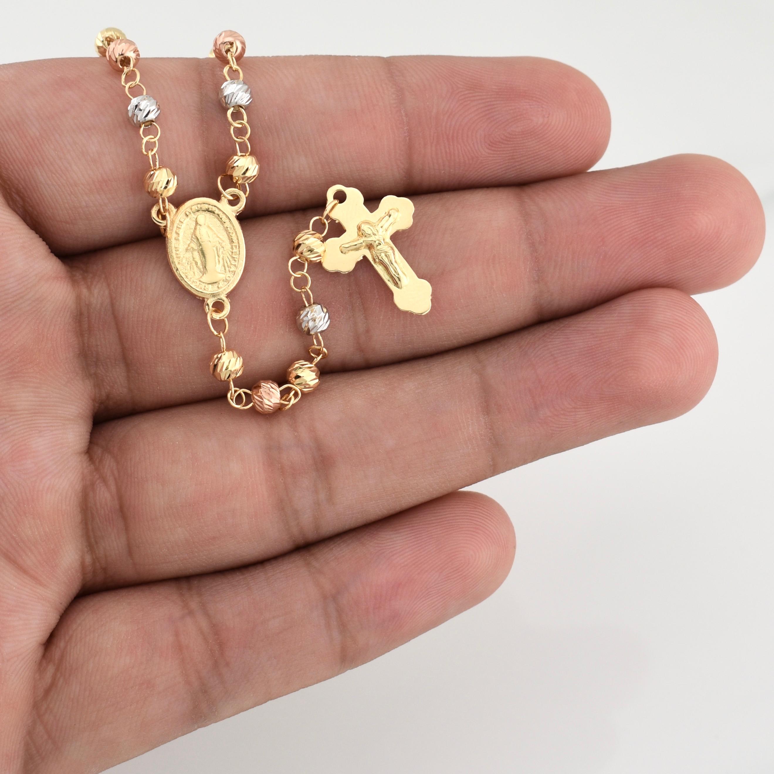 Miraculous Virgin Rosary 9.7 g / 22 3/4 in / 4 - 5 mm Three Golds 18K