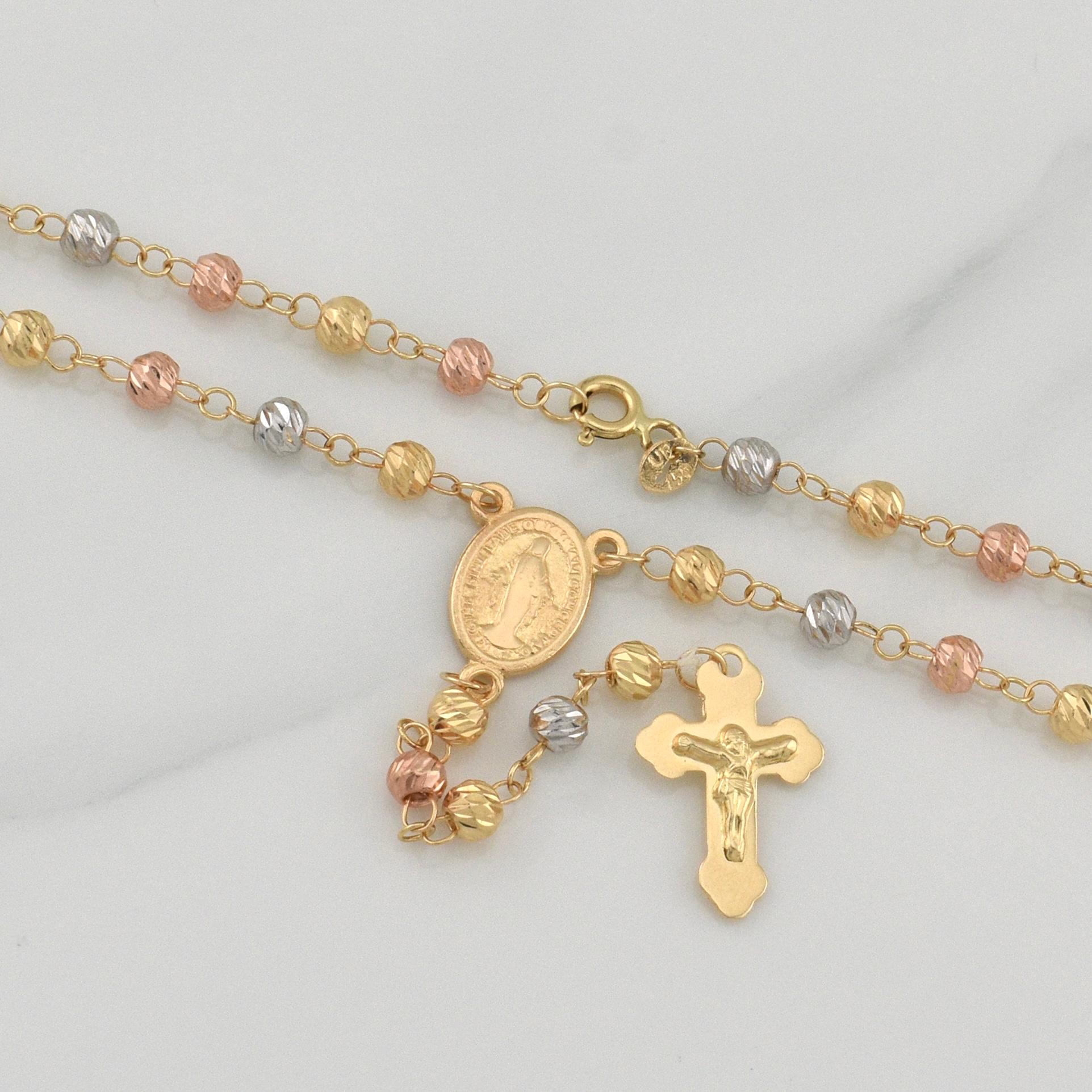Miraculous Virgin Rosary 9.7 g / 22 3/4 in / 4 - 5 mm Three Golds 18K