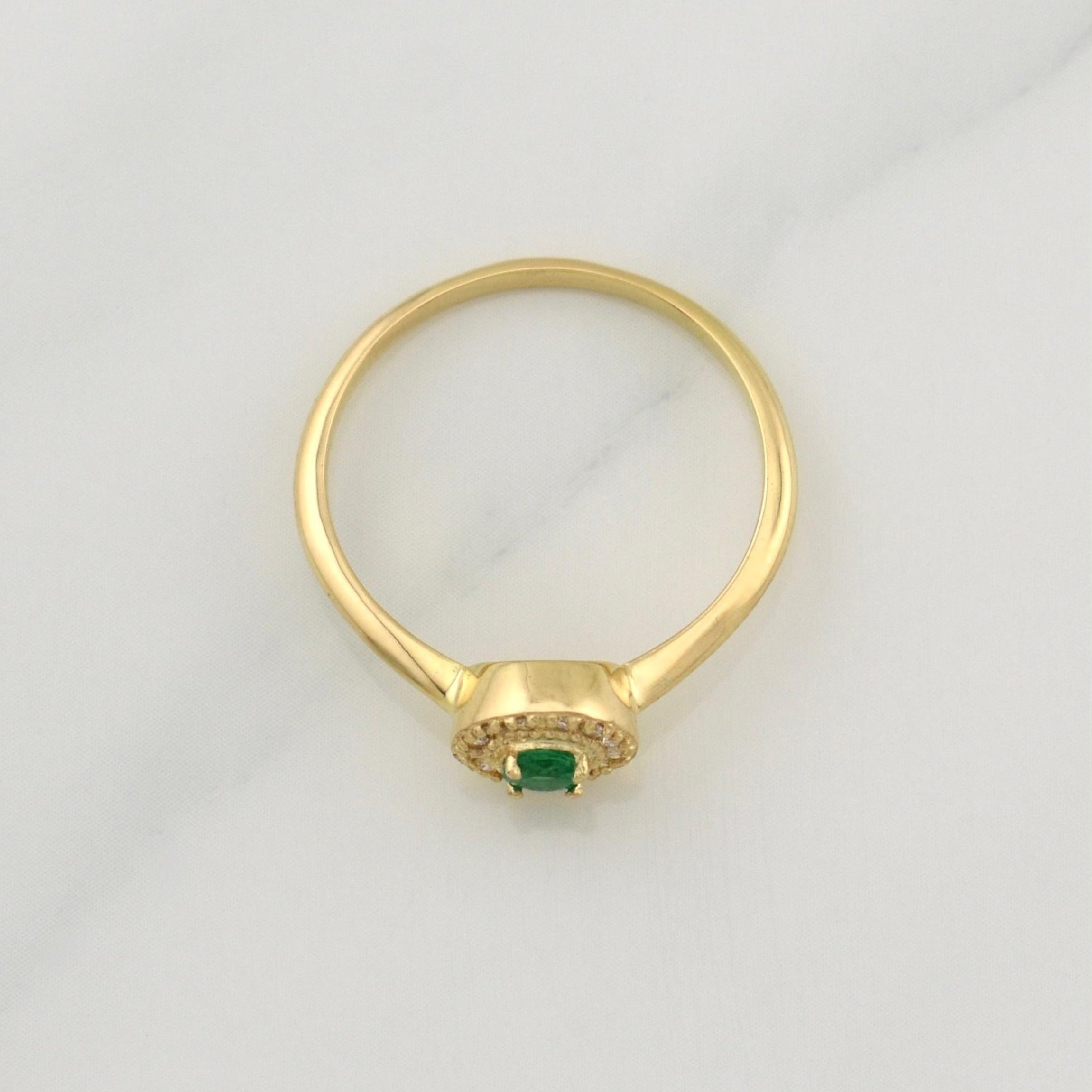 Emerald Halo Ring 0.11cts Diamonds 0.05cts 2.3g / Size 6.50 Yellow Gold 18K