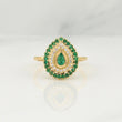 Halo Drop Ring Emeralds 0.4pts Diamonds 0.1pts 4.8g / T6.75 Yellow Gold 18K