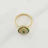 Halo Drop Ring Emeralds 0.4pts Diamonds 0.1pts 4.8g / T6.75 Yellow Gold 18K