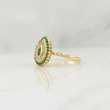 Halo Drop Ring Emeralds 0.4pts Diamonds 0.1pts 4.8g / T6.75 Yellow Gold 18K