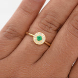 Emerald Halo Ring 0.11cts Diamonds 0.05cts 2.3g / Size 6.50 Yellow Gold 18K