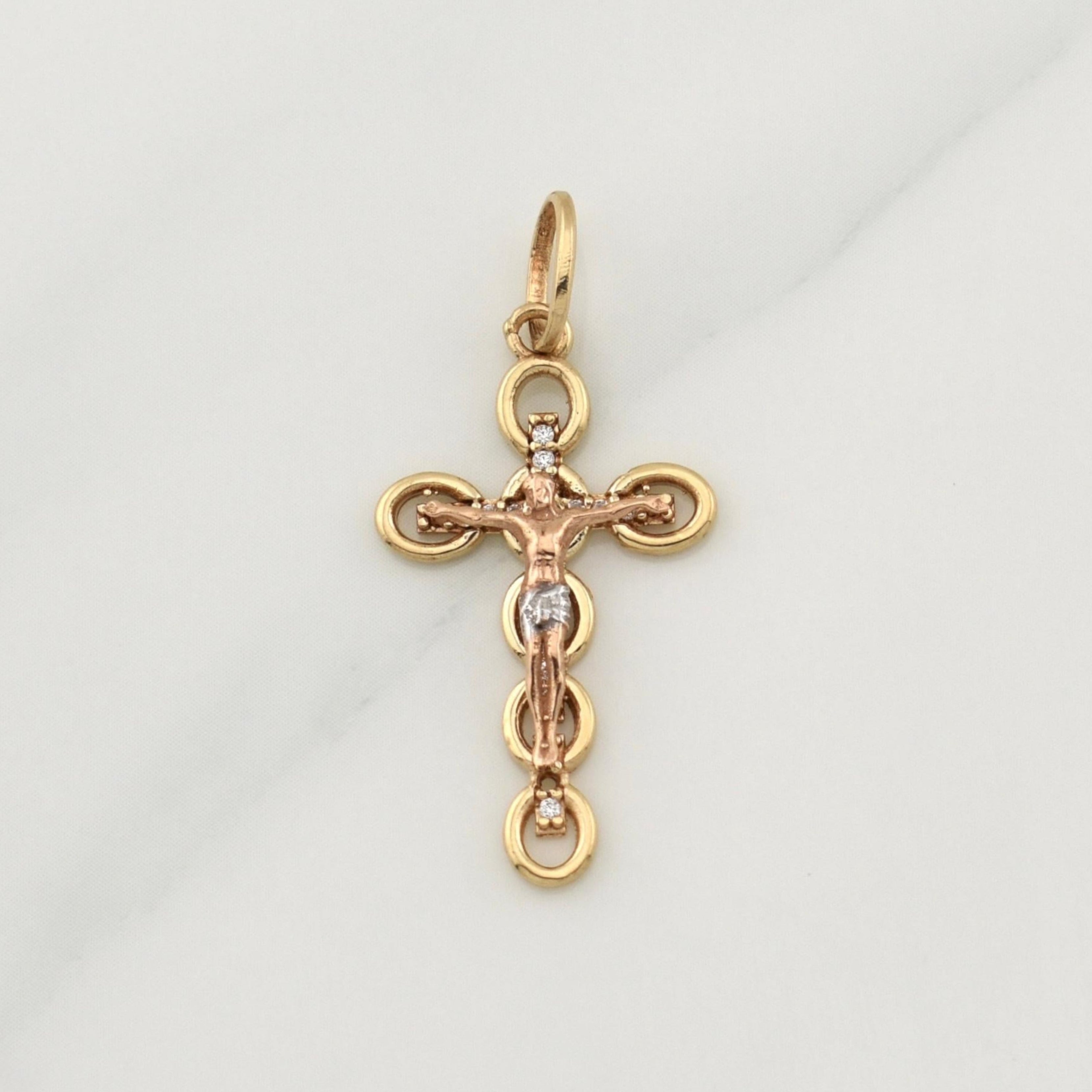 Pendant Cross Christ 1.9g / 1 1/2 in Three Golds 18K