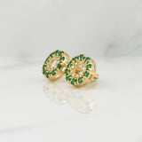 Stud Earrings Circular Emeralds 0.66cts Diamonds 0.16cts 3.25g / in / 10.8mm Yellow Gold 18K