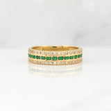 Channel Ring Emeralds 0.75pts Diamonds 0.38pts 3.45g / Size 6.5 Yellow Gold 18K