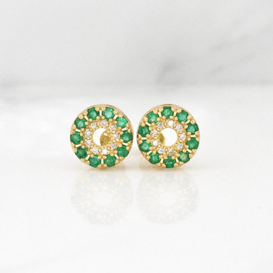 Topos Circular Esmeraldas 0.66pts Diamantes 0.16pts 3.25g / in / 10.8mm Oro Amarillo 18K