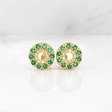 Stud Earrings Circular Emeralds 0.66cts Diamonds 0.16cts 3.25g / in / 10.8mm Yellow Gold 18K