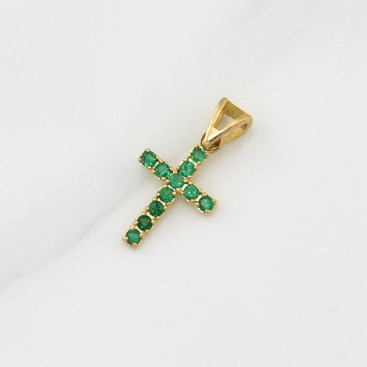 Pendant Cross Emeralds 50pts 0.6g / 3/4 in Yellow Gold 18K
