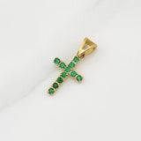 Pendant Cross Emeralds 50pts 0.6g / 3/4 in Yellow Gold 18K