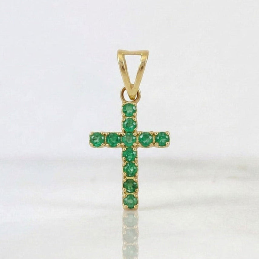 Pendant Cross Emeralds 50pts 0.6g / 3/4 in Yellow Gold 18K