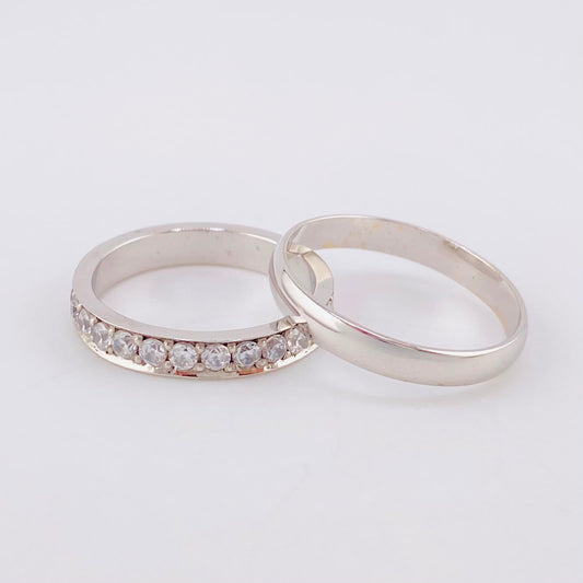 Set Argollas Media Caña 4.95g / T7 y T5 / Circones Blancos Oro Blanco 18K