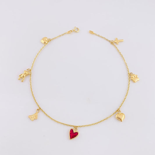 Tobillera Aro Seguido Figuras 3.7gr / 10 1/4 in / 2mm Oro Amarillo 18K