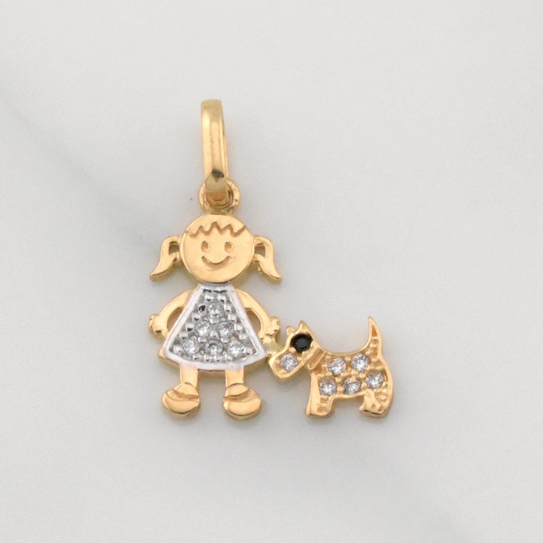 Dije Niña y Perro 1.1g / 3/4 in Oro Amarillo 18K