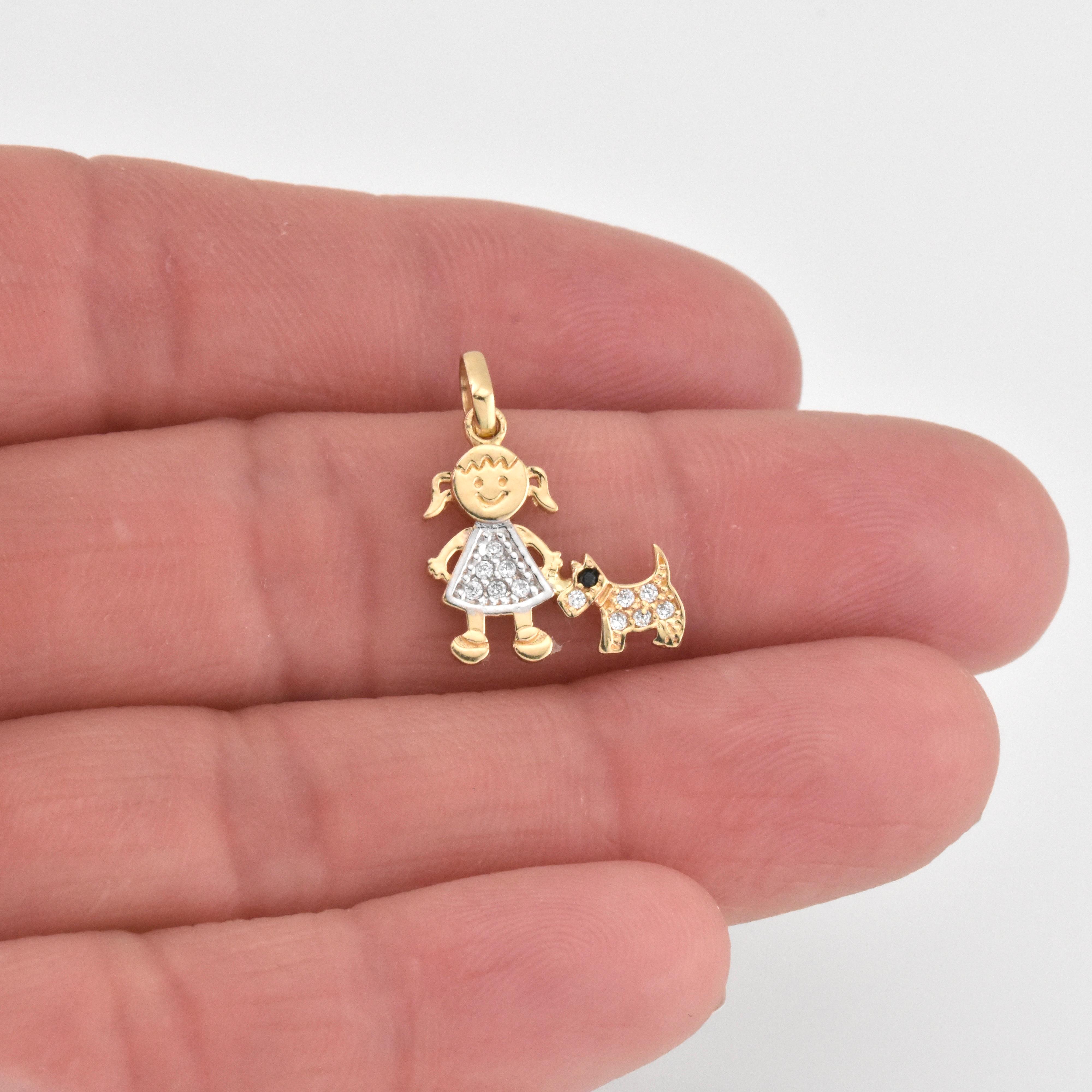 Dije Niña y Perro 1.1g / 3/4 in Oro Amarillo 18K