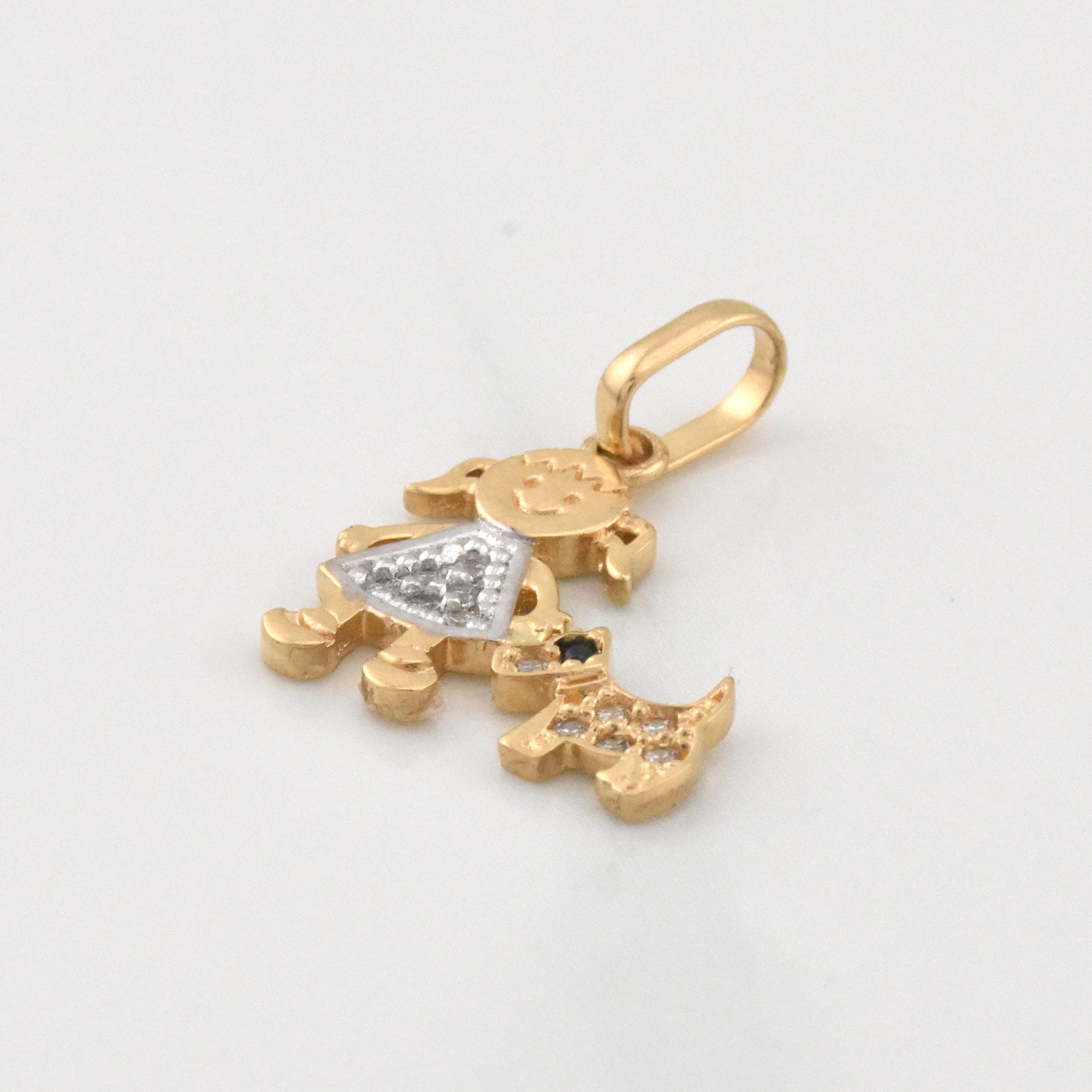 Dije Niña y Perro 1.1g / 3/4 in Oro Amarillo 18K