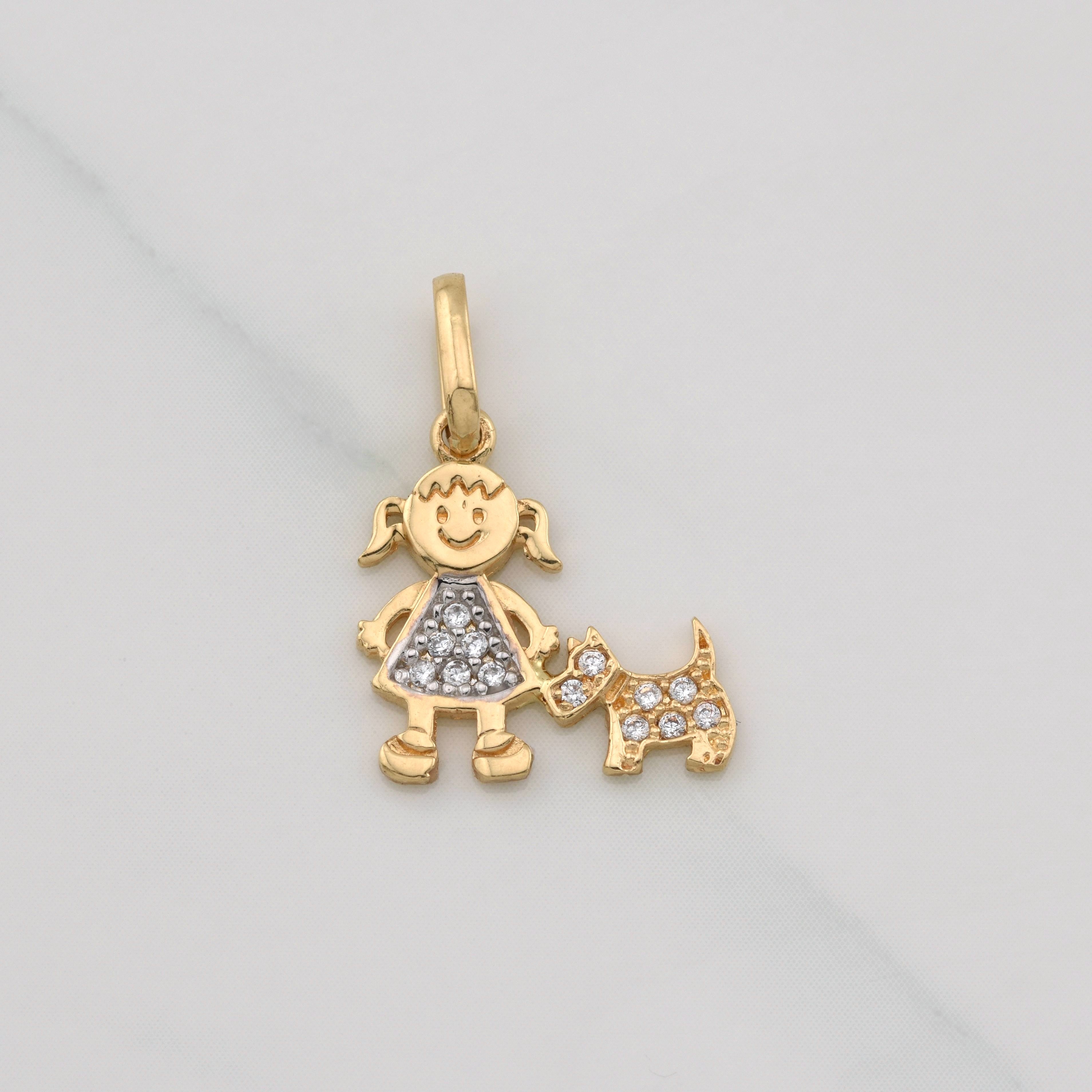 Dije Niña y Perro 1.05g / 3/4 in Oro Amarillo 18K