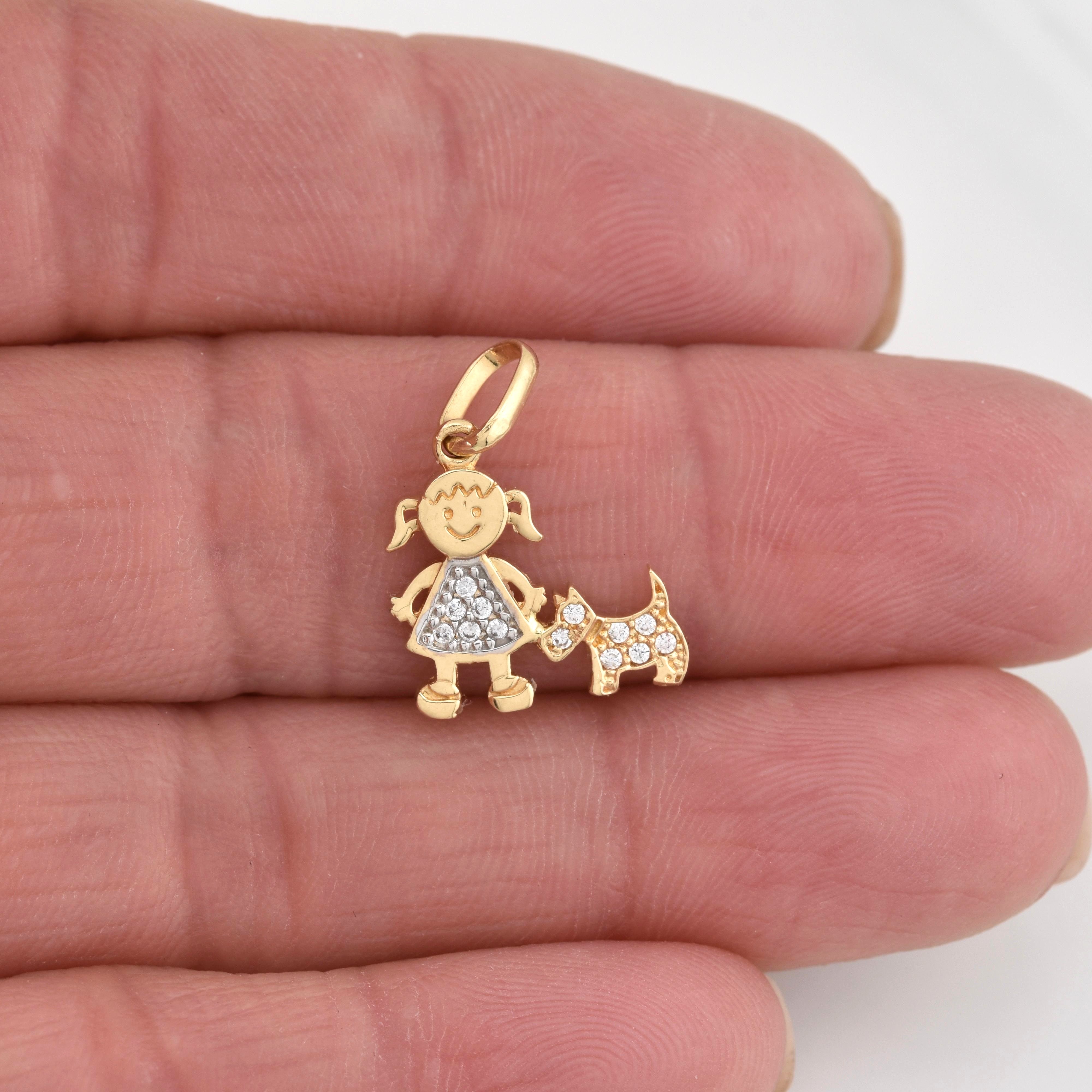 Dije Niña y Perro 1.05g / 3/4 in Oro Amarillo 18K