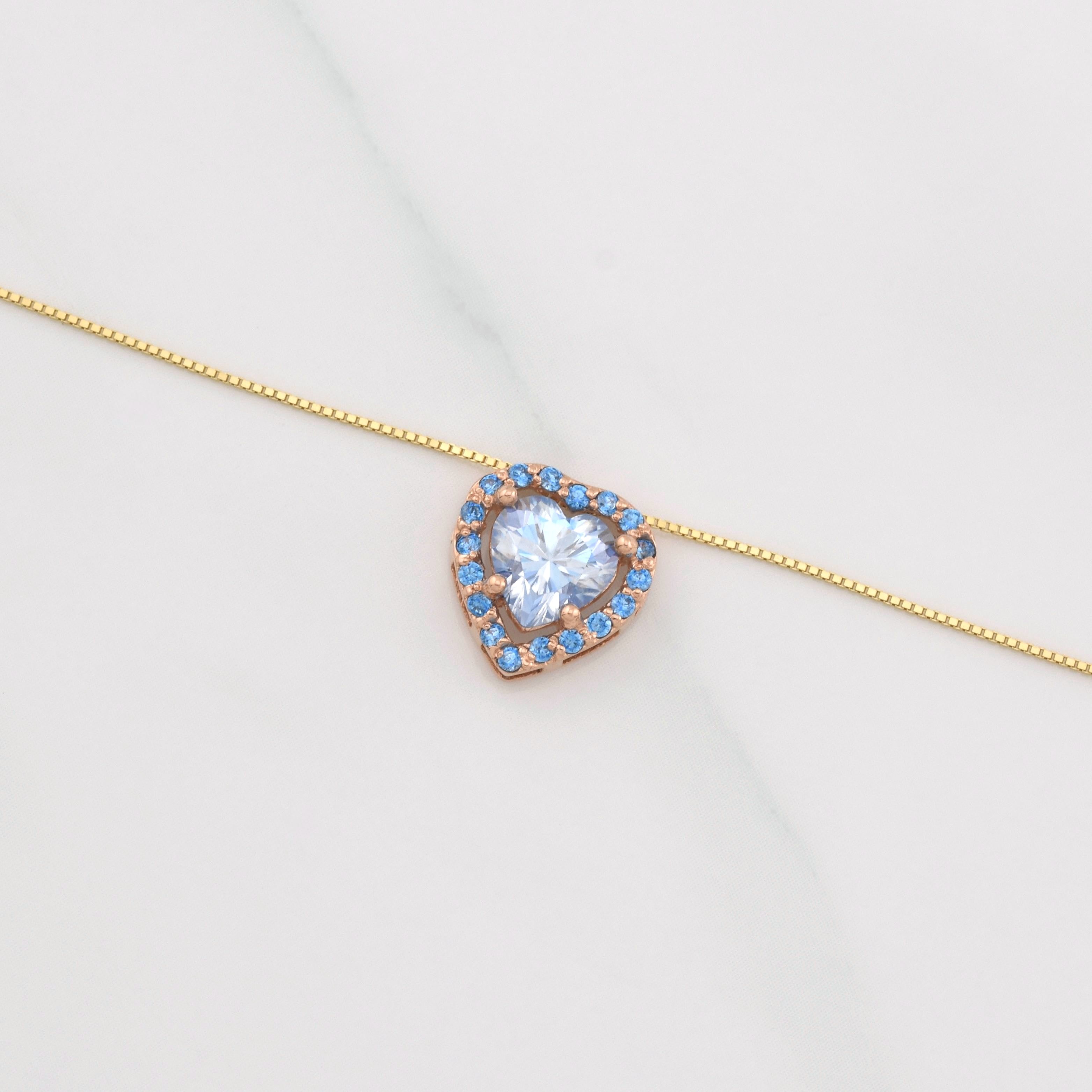 Venetian Chain Set + Moissanite Heart Halo Pendant 1 ct / 2.3g / 18 in Two-Tone Yellow Rose Gold 18K