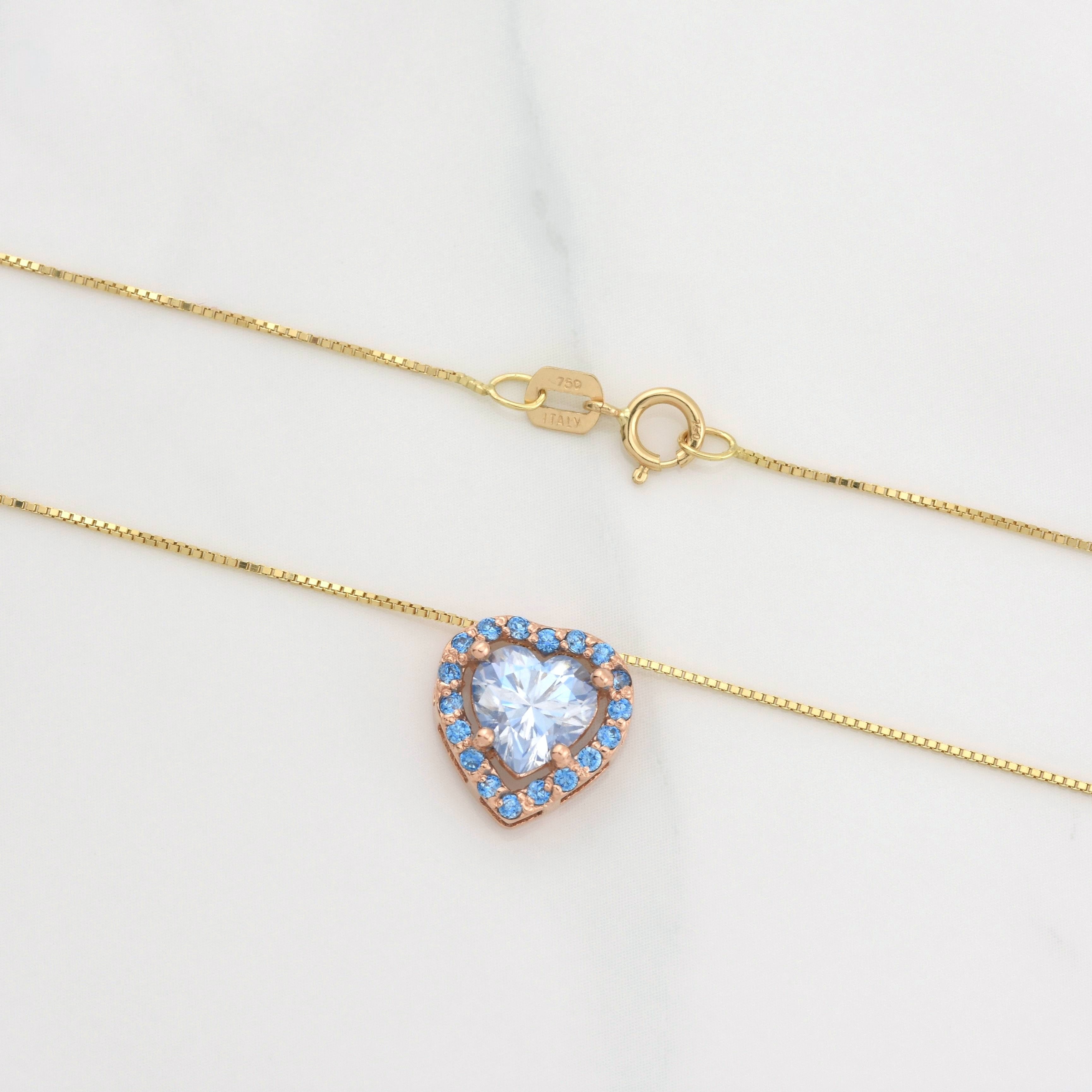 Venetian Chain Set + Moissanite Heart Halo Pendant 1 ct / 2.3g / 18 in Two-Tone Yellow Rose Gold 18K